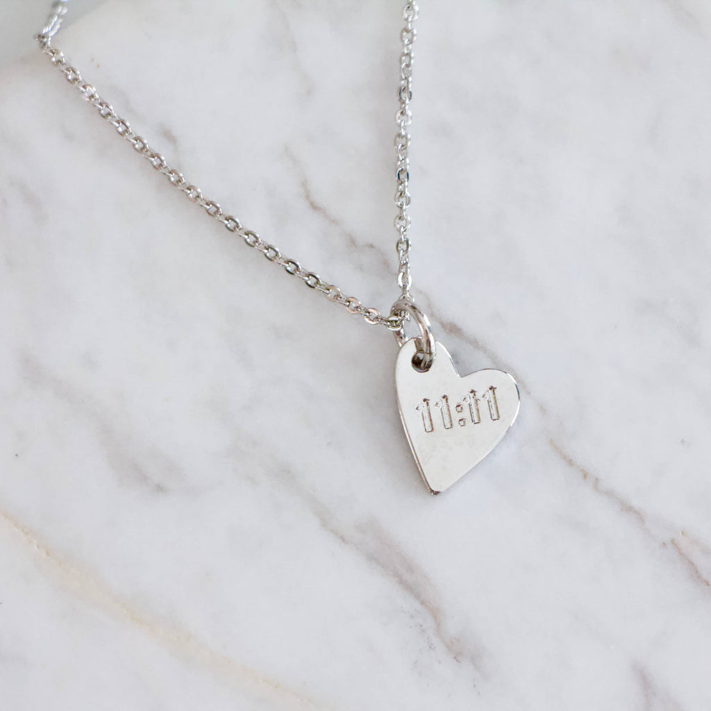 11:11 Stamped Heart Necklace - Angel Number