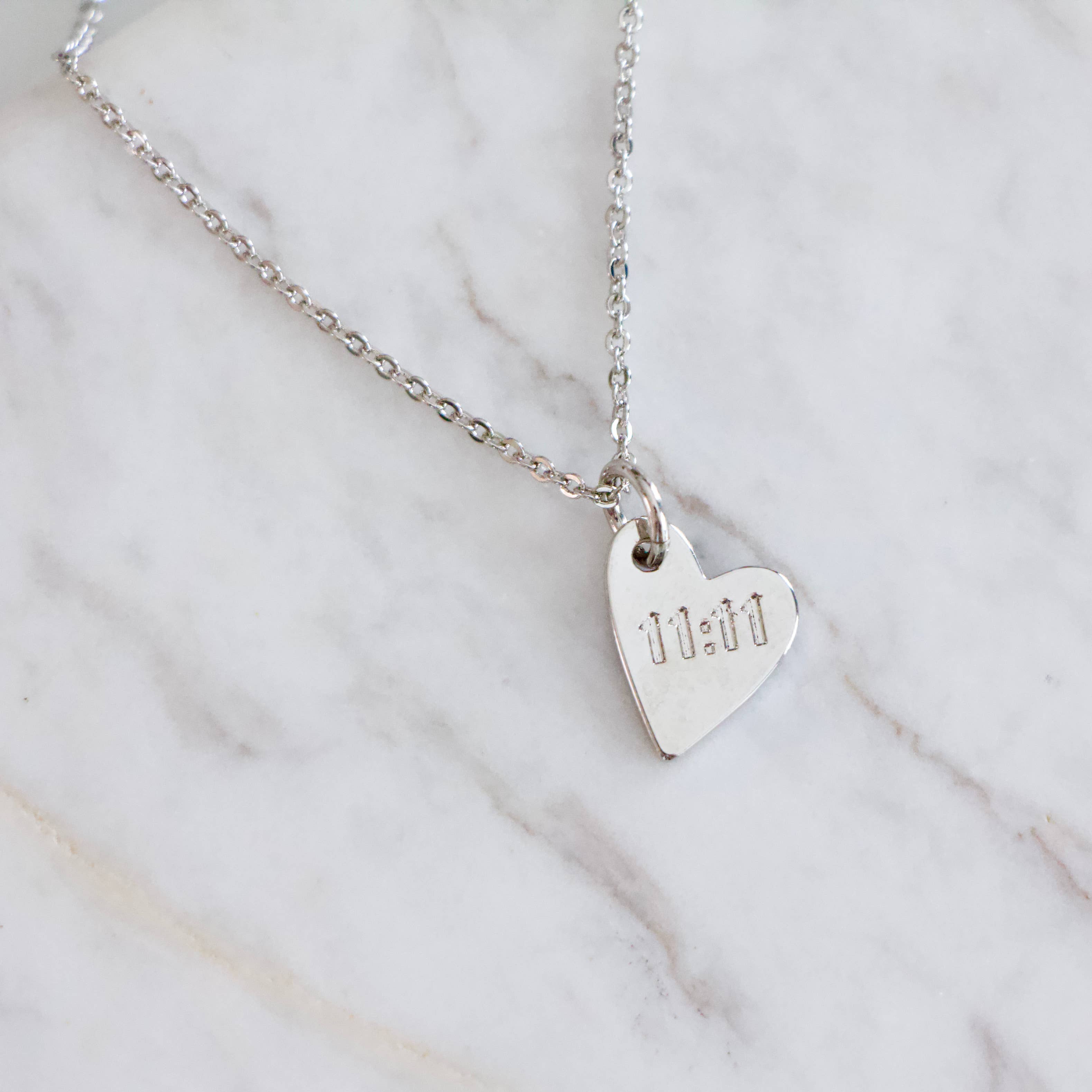 11:11 Stamped Heart Necklace - Angel Number