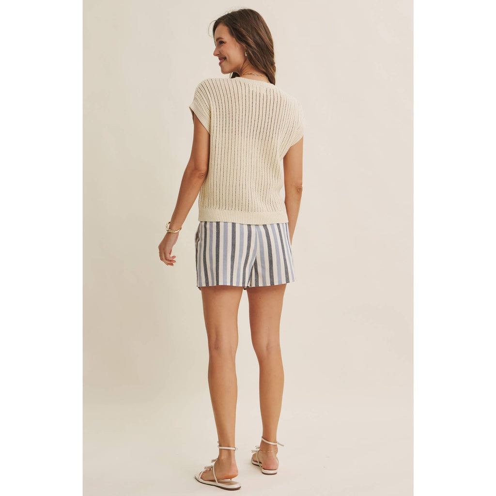 BREEZY NATURAL COTTON OPEN KNIT BUTTON-DOWN SWEATER VEST