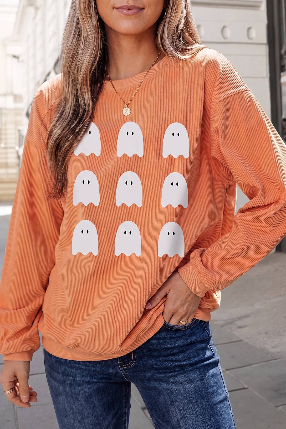 Halloween Ghost Graphic Oversized Sweatshirt
